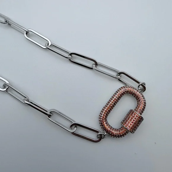 Carabiner Pave Linked Lock Necklace NWT - Picture 5 of 5